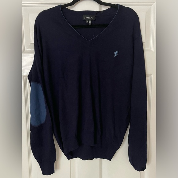 Ferrari Men's V-Neck Pullover Sweater - Size Medium - Blue - Authentic